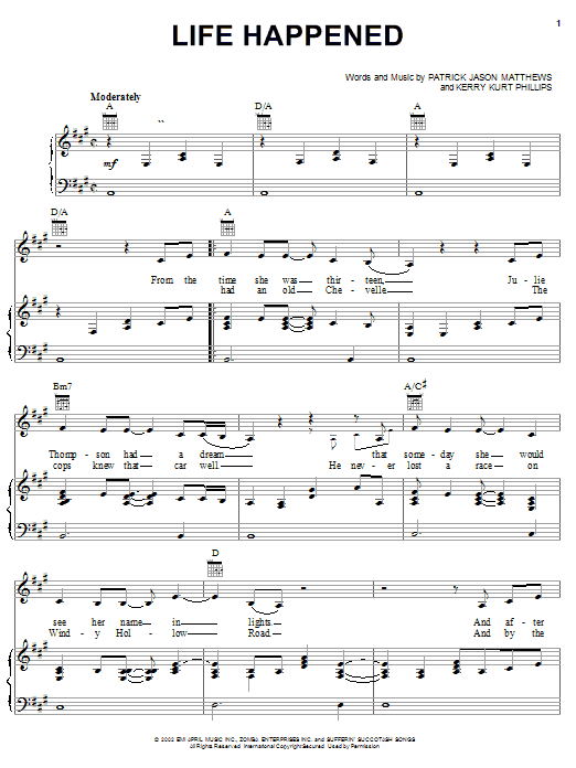 Download Tommy Cochran Life Happened Sheet Music and learn how to play Piano, Vocal & Guitar (Right-Hand Melody) PDF digital score in minutes