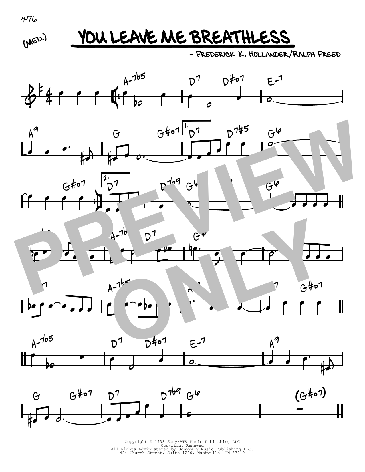 Download Tommy Dorsey & His Orchestra You Leave Me Breathless Sheet Music and learn how to play Real Book – Melody & Chords PDF digital score in minutes