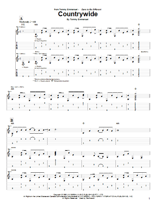 Download Tommy Emmanuel Countrywide Sheet Music and learn how to play Guitar Tab PDF digital score in minutes