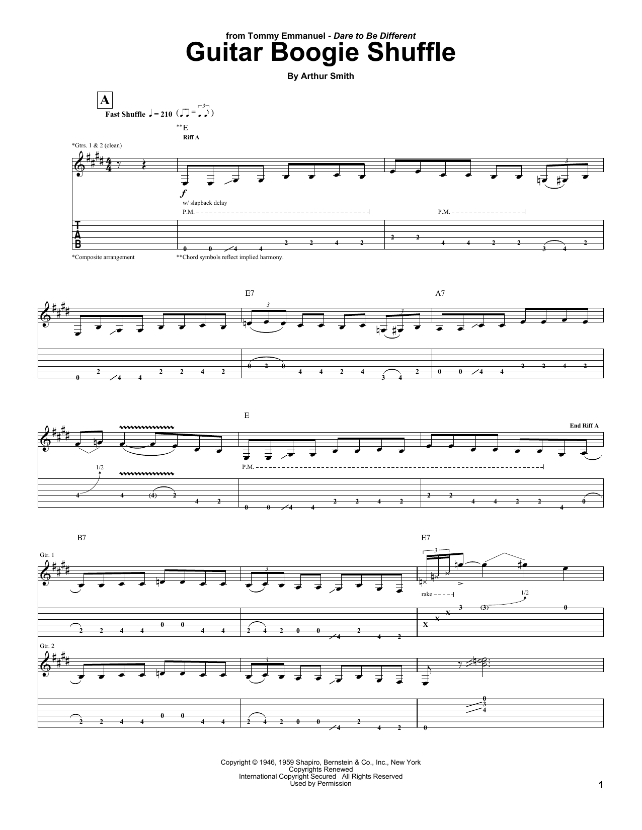 Download Tommy Emmanuel Guitar Boogie Shuffle Sheet Music and learn how to play Guitar Tab PDF digital score in minutes