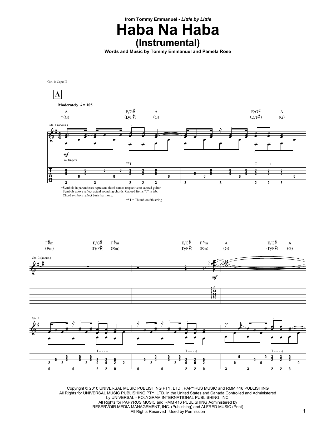 Download Tommy Emmanuel Haba Na Haba Sheet Music and learn how to play Guitar Tab PDF digital score in minutes