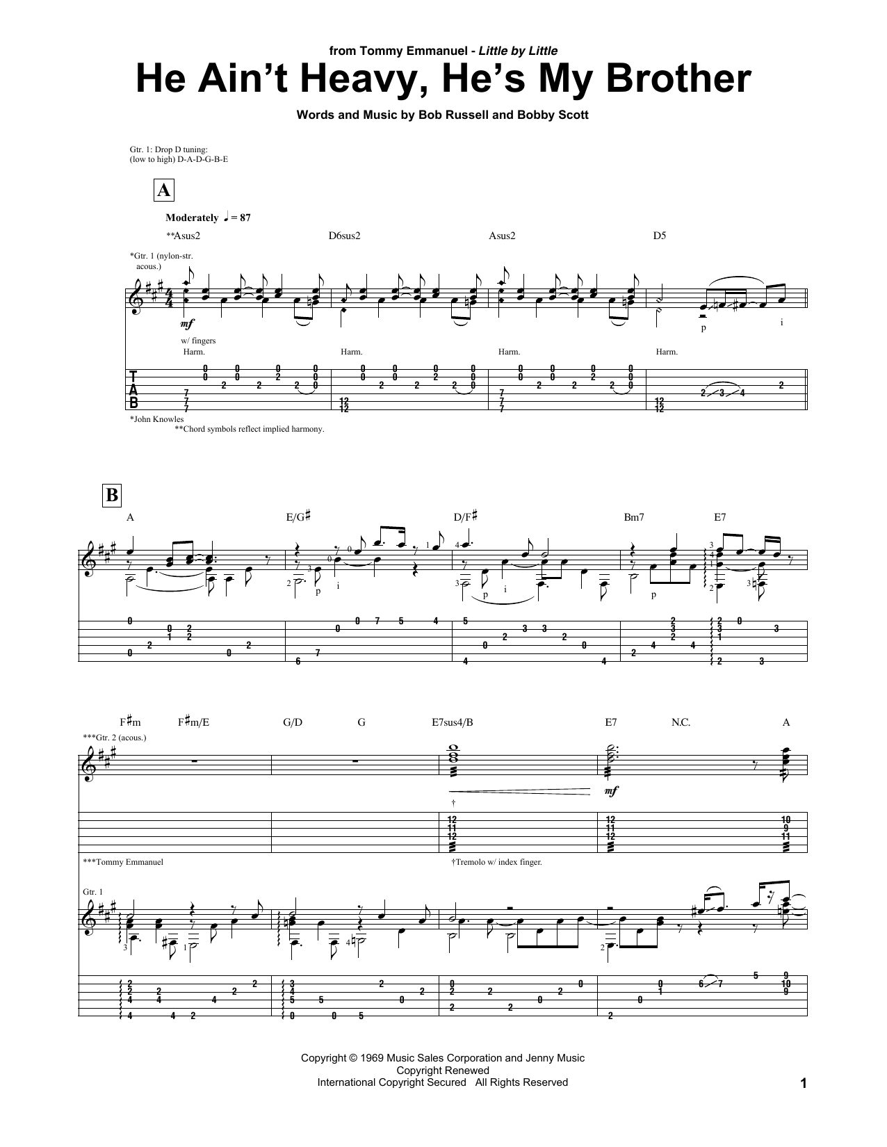 Download Tommy Emmanuel He Ain't Heavy, He's My Brother Sheet Music and learn how to play Guitar Tab PDF digital score in minutes