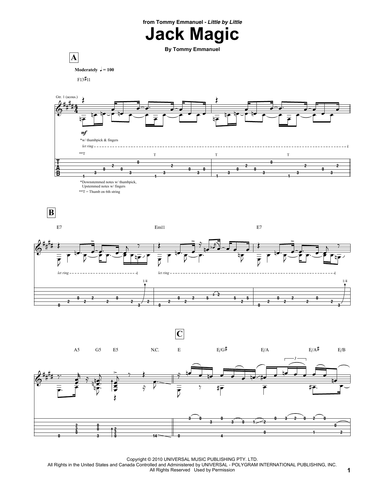 Download Tommy Emmanuel Jack Magic Sheet Music and learn how to play Guitar Tab PDF digital score in minutes