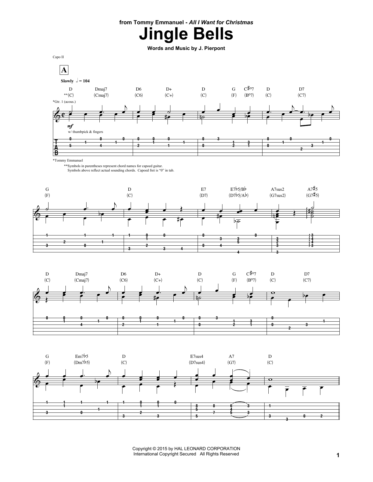 Download Tommy Emmanuel Jingle Bells Sheet Music and learn how to play Guitar Tab PDF digital score in minutes