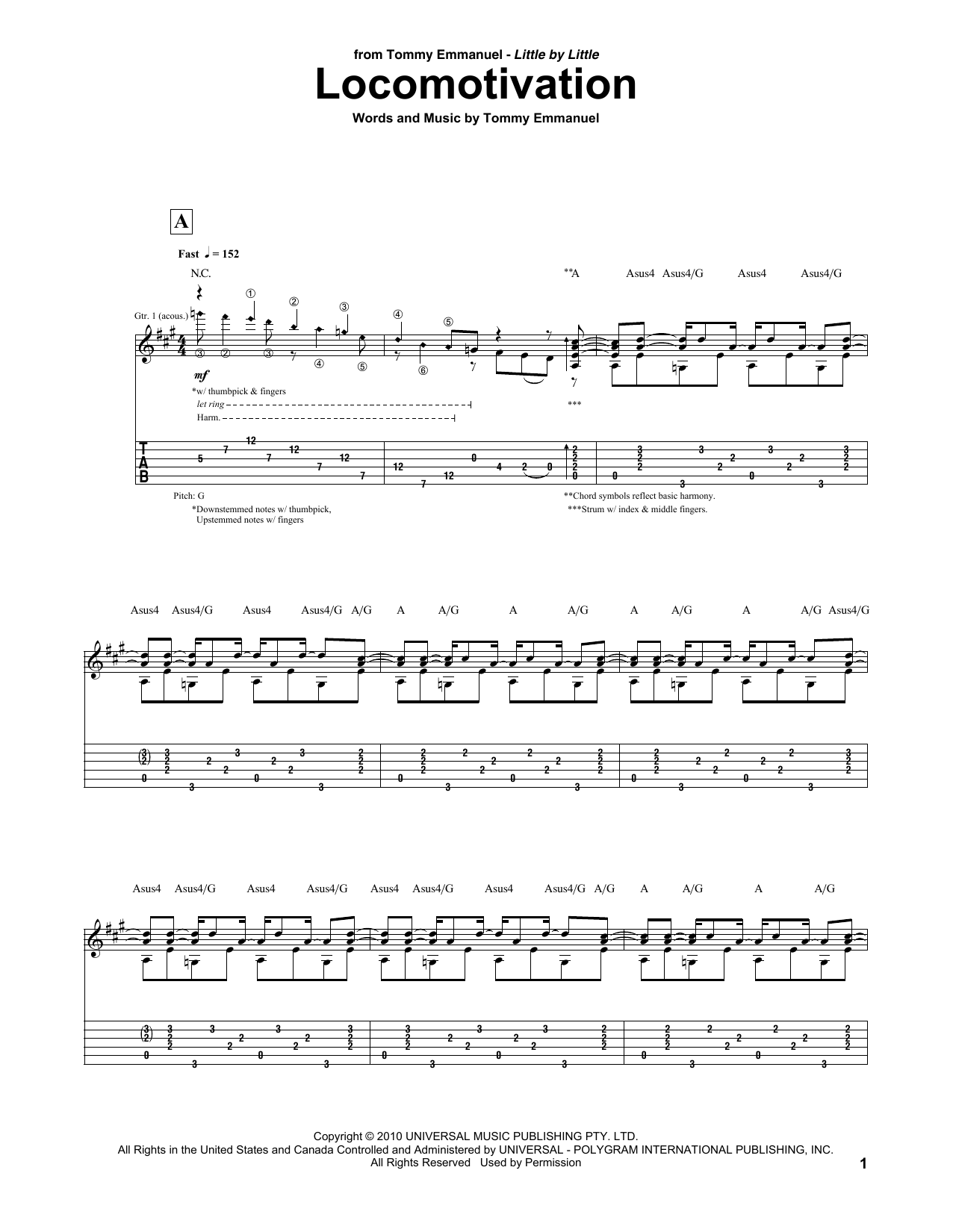 Download Tommy Emmanuel Locomotivation Sheet Music and learn how to play Guitar Tab PDF digital score in minutes