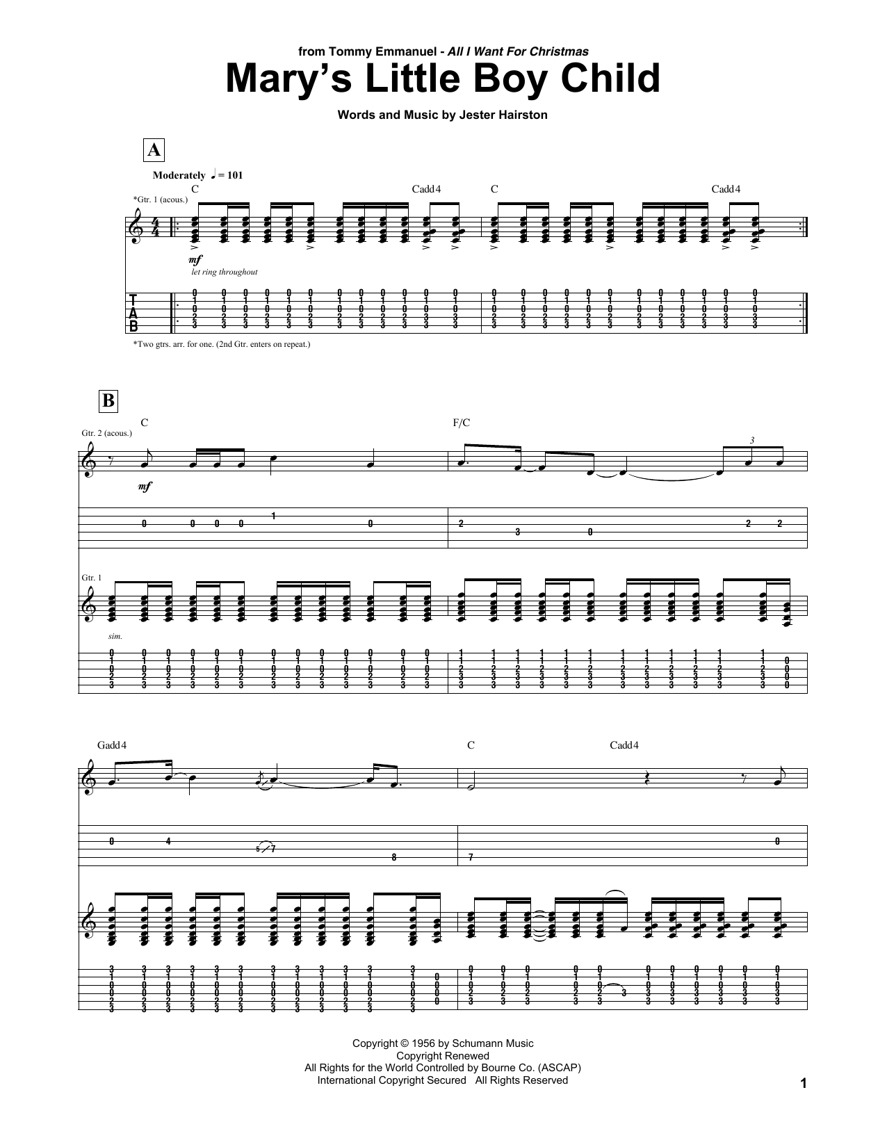 Download Tommy Emmanuel Mary's Little Boy Child Sheet Music and learn how to play Guitar Tab PDF digital score in minutes