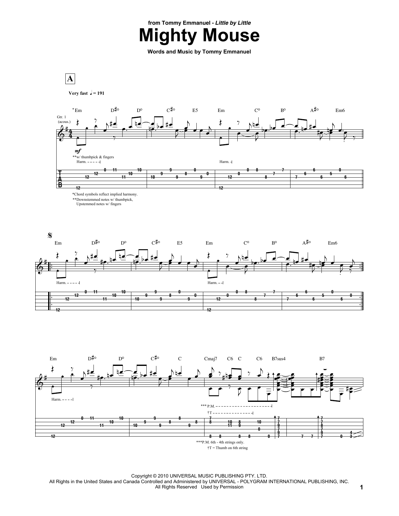 Download Tommy Emmanuel Mighty Mouse Sheet Music and learn how to play Guitar Tab PDF digital score in minutes