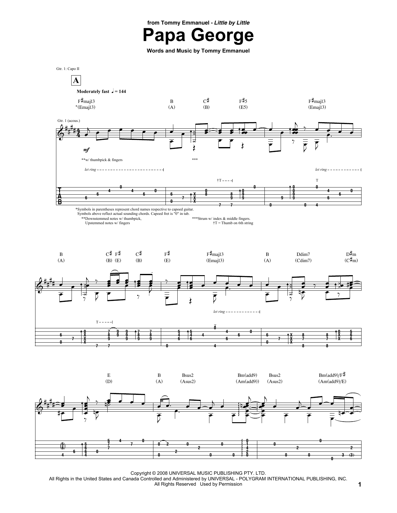 Download Tommy Emmanuel Papa George Sheet Music and learn how to play Guitar Tab PDF digital score in minutes