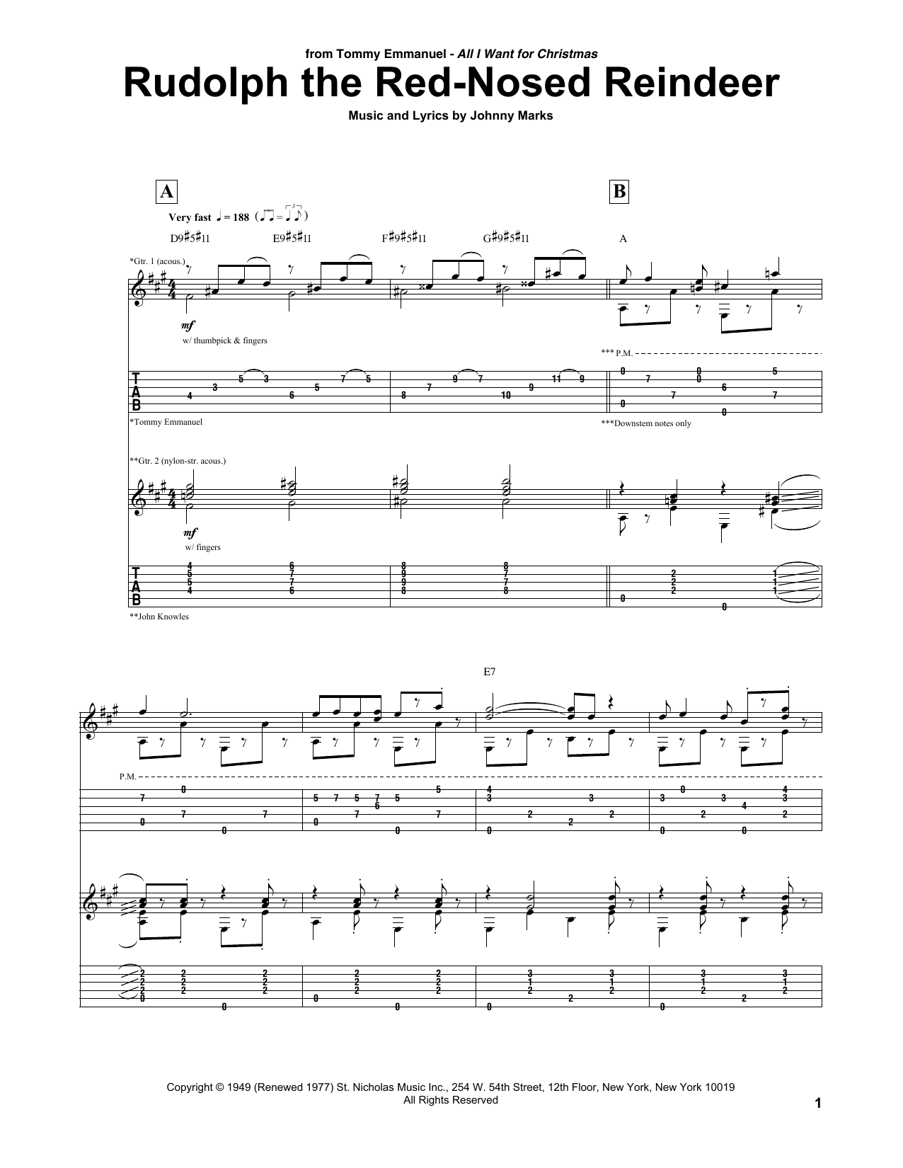 Download Tommy Emmanuel Rudolph The Red-Nosed Reindeer Sheet Music and learn how to play Guitar Tab PDF digital score in minutes