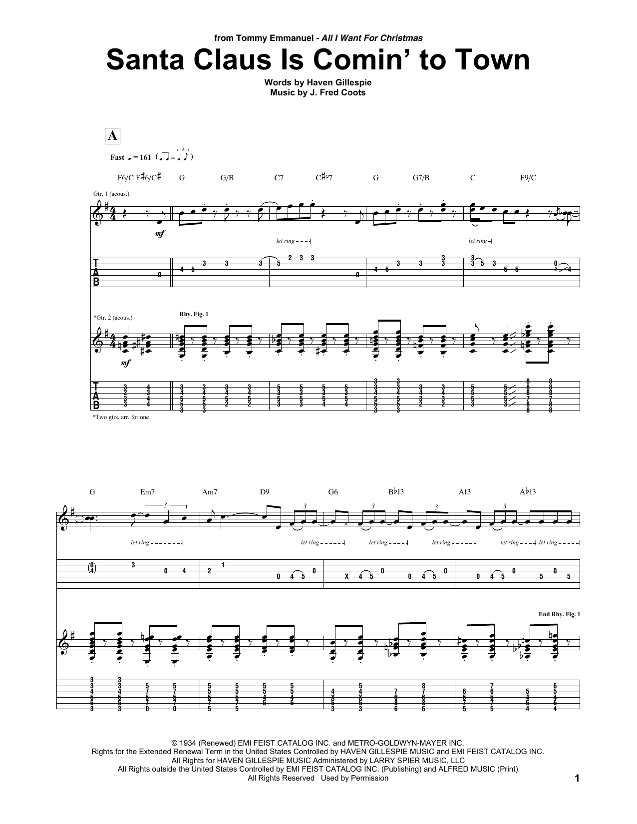Download Tommy Emmanuel Santa Claus Is Comin' To Town Sheet Music and learn how to play Guitar Tab PDF digital score in minutes