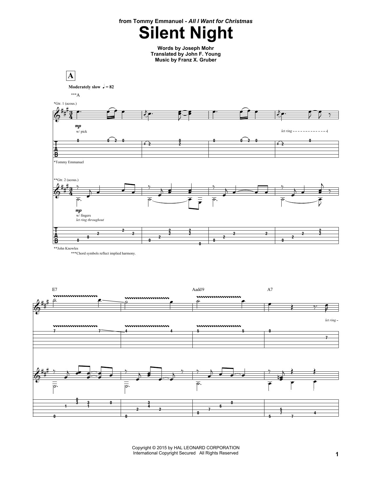 Download Tommy Emmanuel Silent Night Sheet Music and learn how to play Guitar Tab PDF digital score in minutes