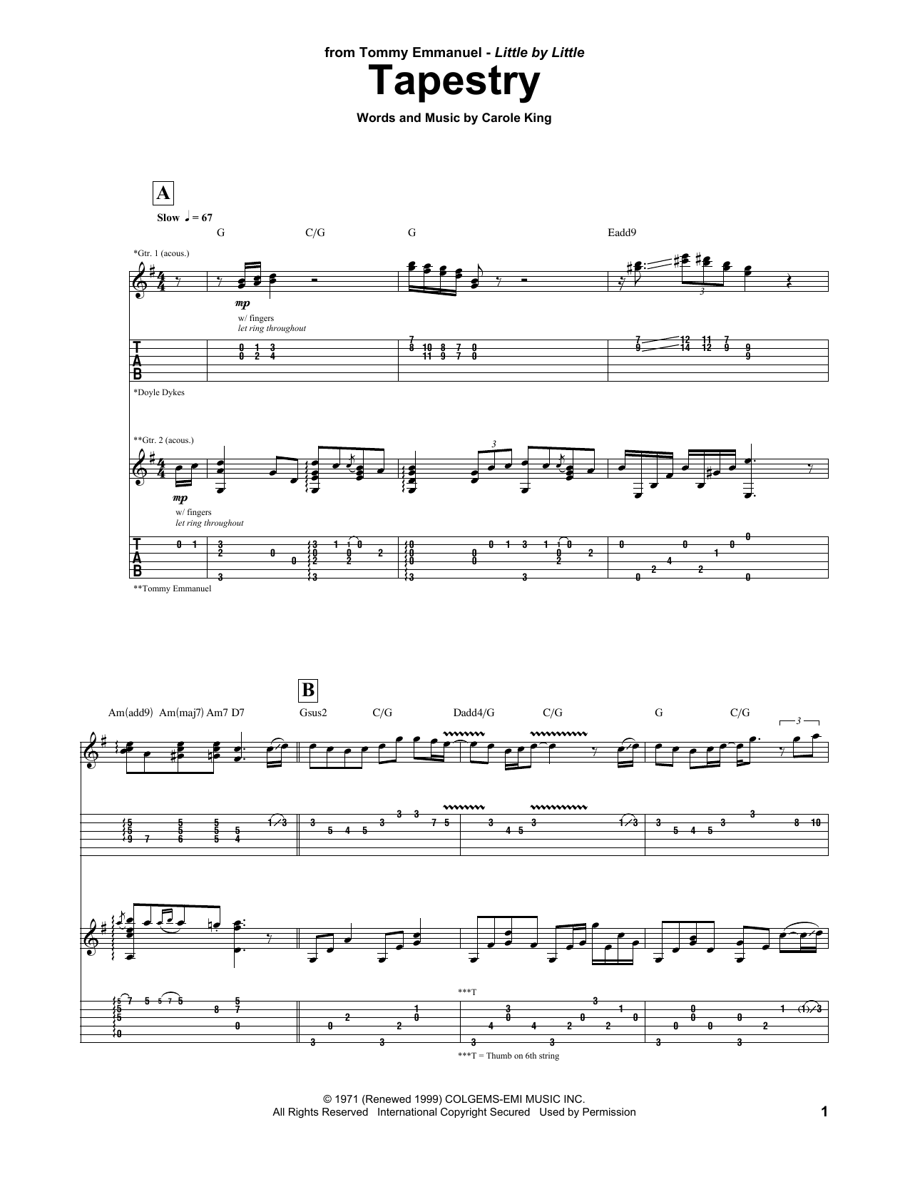 Download Tommy Emmanuel Tapestry Sheet Music and learn how to play Guitar Tab PDF digital score in minutes