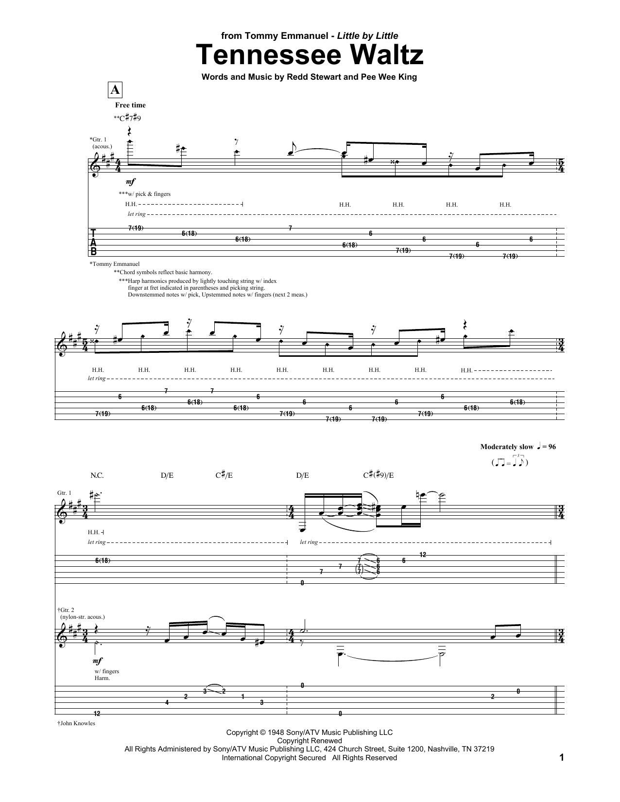 Download Tommy Emmanuel Tennessee Waltz Sheet Music and learn how to play Guitar Tab PDF digital score in minutes