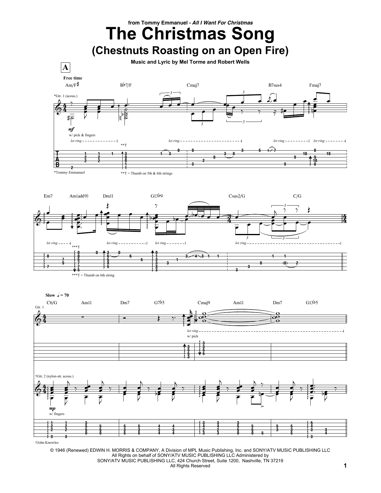 Download Tommy Emmanuel The Christmas Song (Chestnuts Roasting On An Open Fire) Sheet Music and learn how to play Guitar Tab PDF digital score in minutes