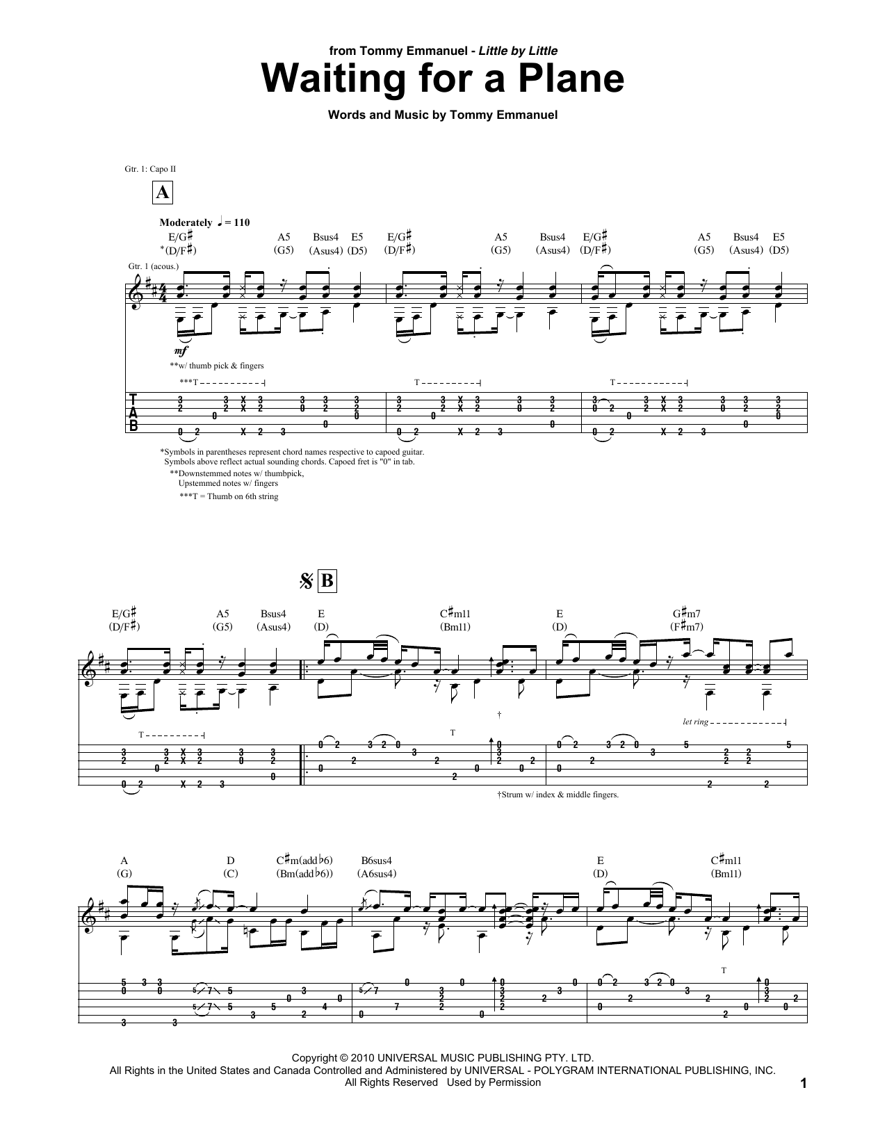 Download Tommy Emmanuel Waiting For A Plane Sheet Music and learn how to play Guitar Tab PDF digital score in minutes