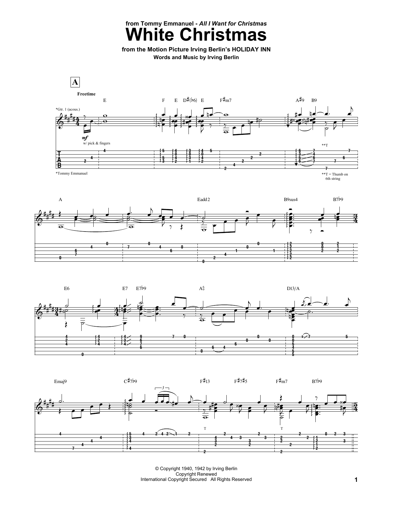 Download Tommy Emmanuel White Christmas Sheet Music and learn how to play Guitar Tab PDF digital score in minutes