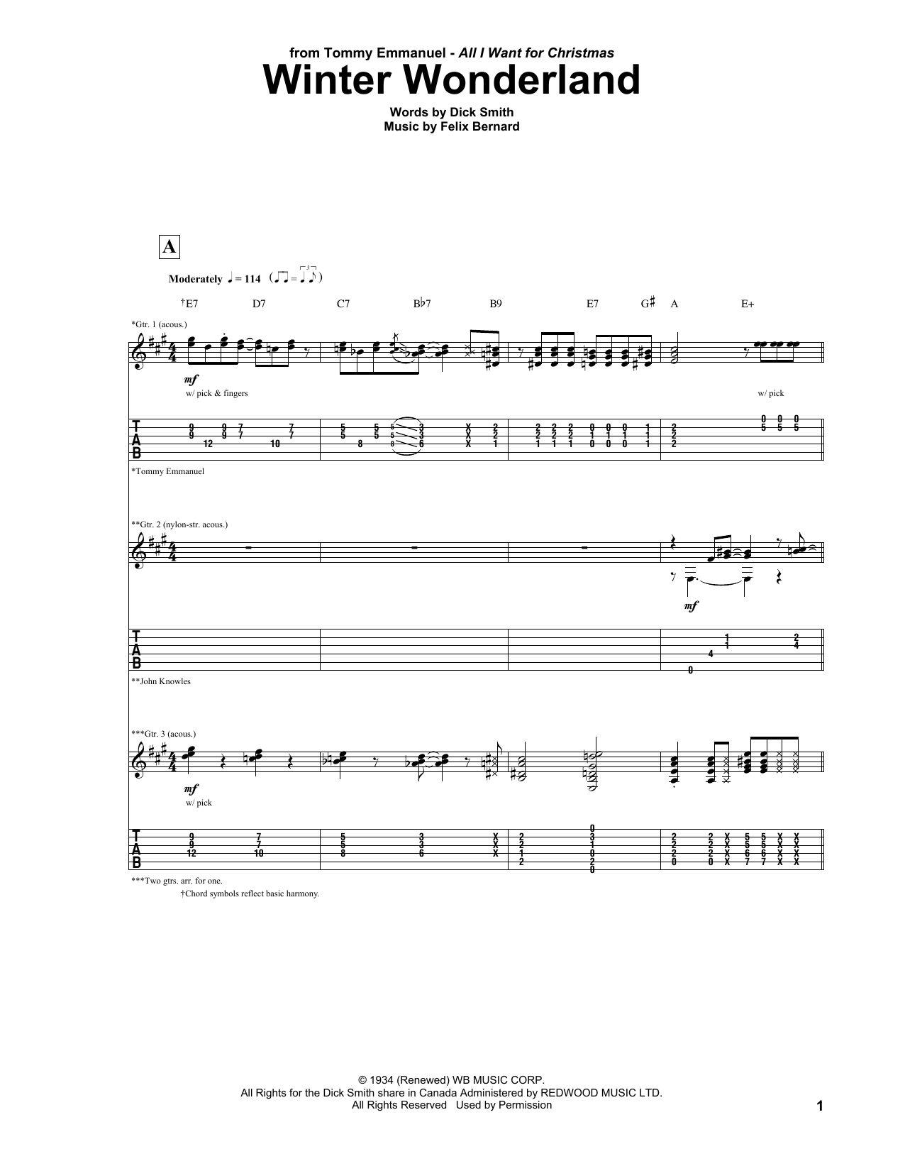 Download Tommy Emmanuel Winter Wonderland Sheet Music and learn how to play Guitar Tab PDF digital score in minutes