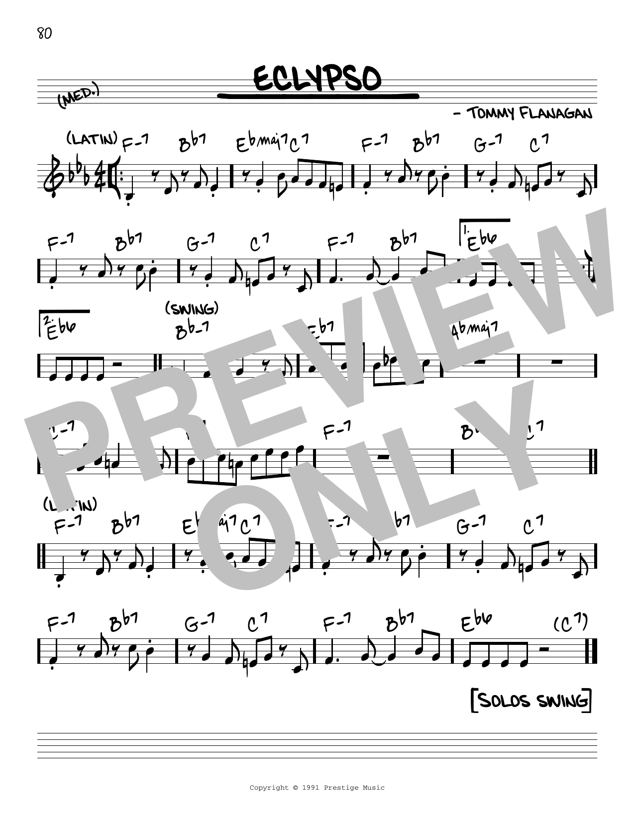 Download Tommy Flanagan Eclypso Sheet Music and learn how to play Real Book - Melody & Chords - C Instruments PDF digital score in minutes