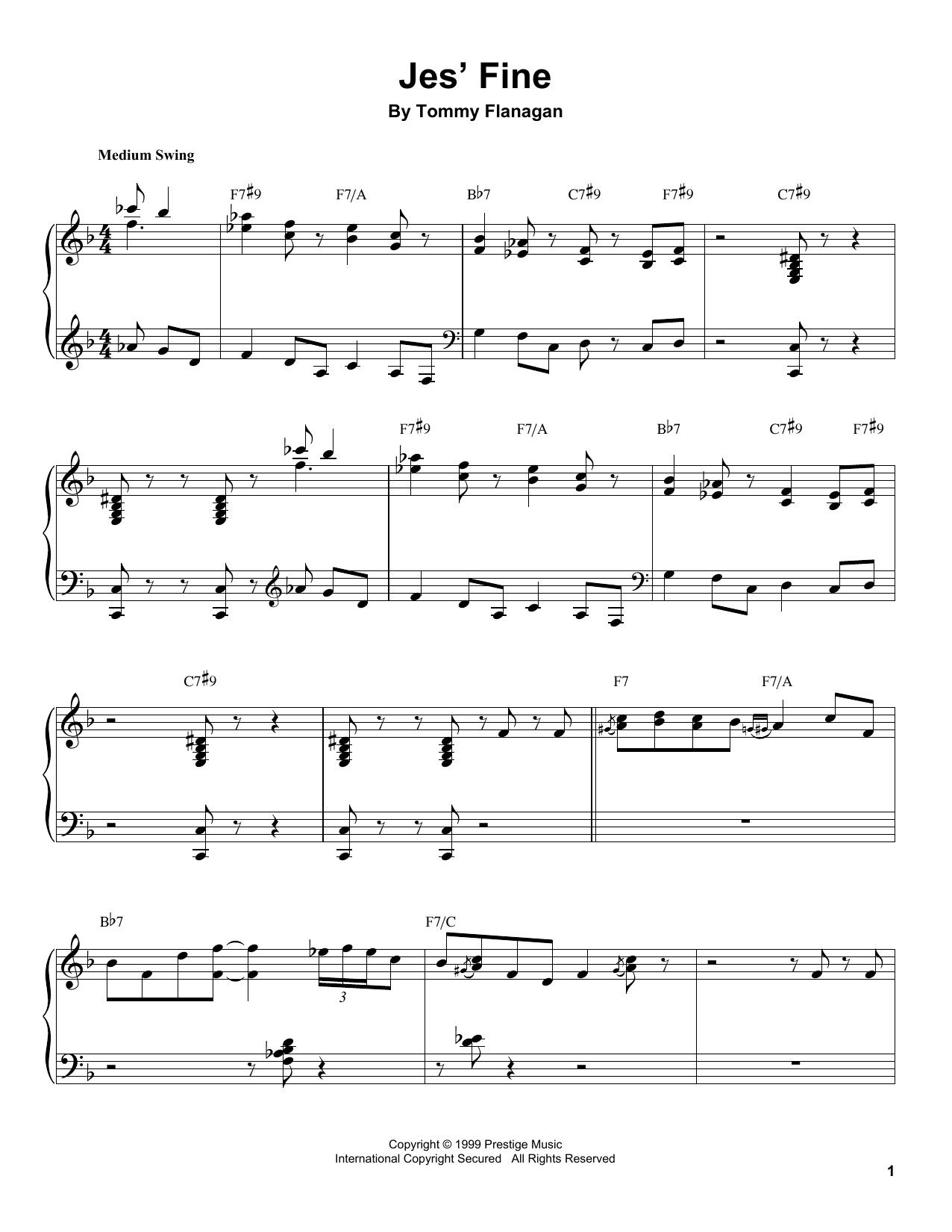 Download Tommy Flanagan Jes' Fine Sheet Music and learn how to play Piano Transcription PDF digital score in minutes