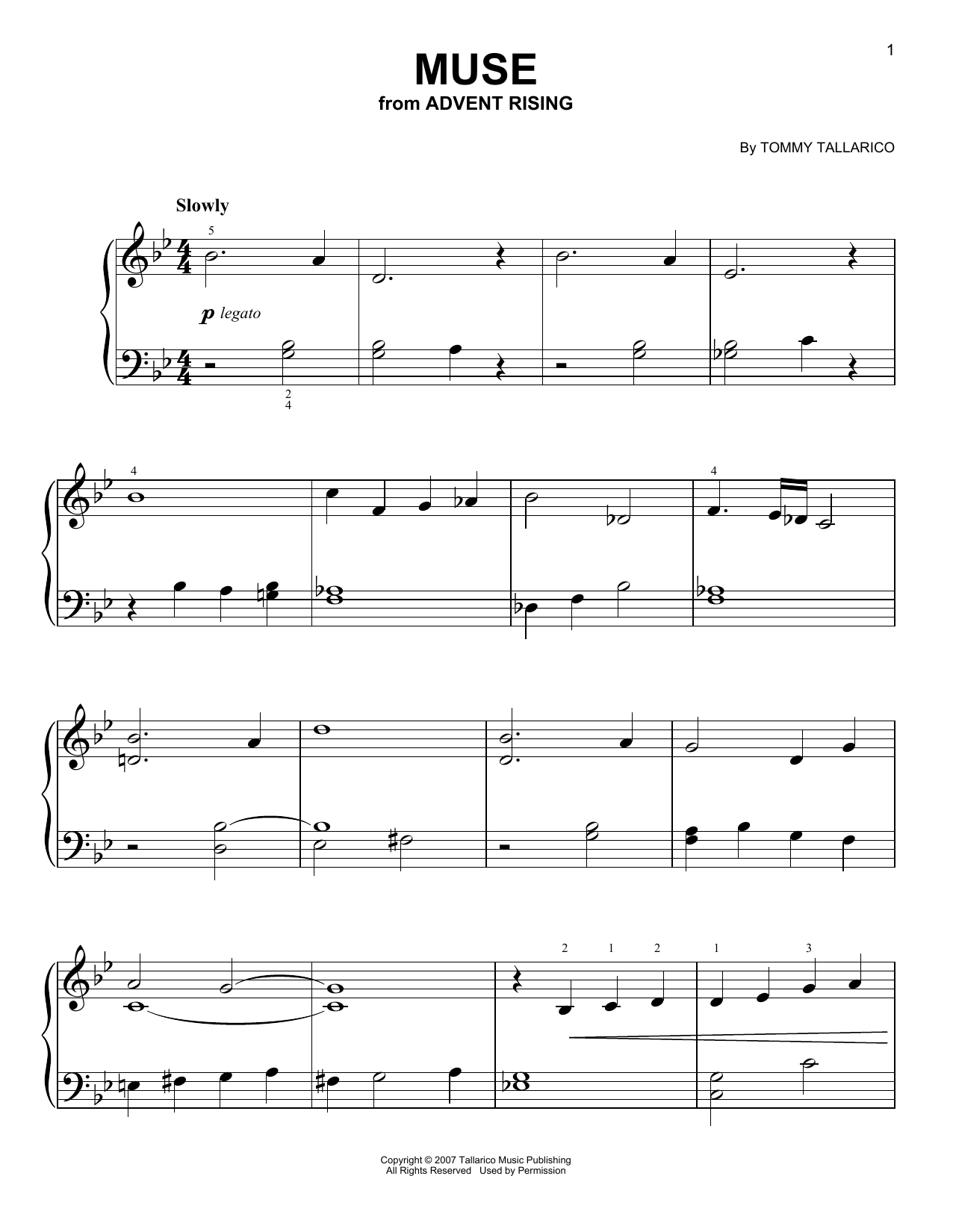 Download Tommy Tallarico Muse (from Advent Rising) Sheet Music and learn how to play Easy Piano PDF digital score in minutes