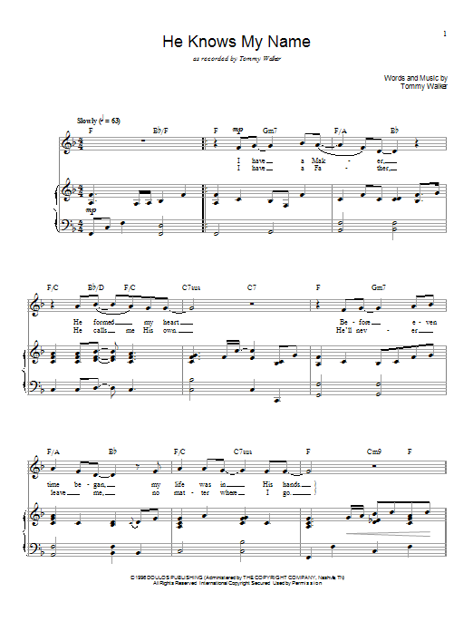 Download Tommy Walker He Knows My Name Sheet Music and learn how to play Melody Line, Lyrics & Chords PDF digital score in minutes