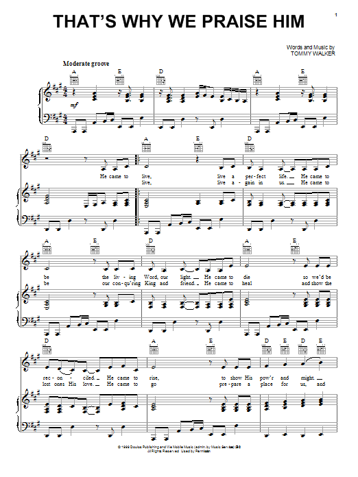 Download Tommy Walker That's Why We Praise Him Sheet Music and learn how to play Easy Piano PDF digital score in minutes