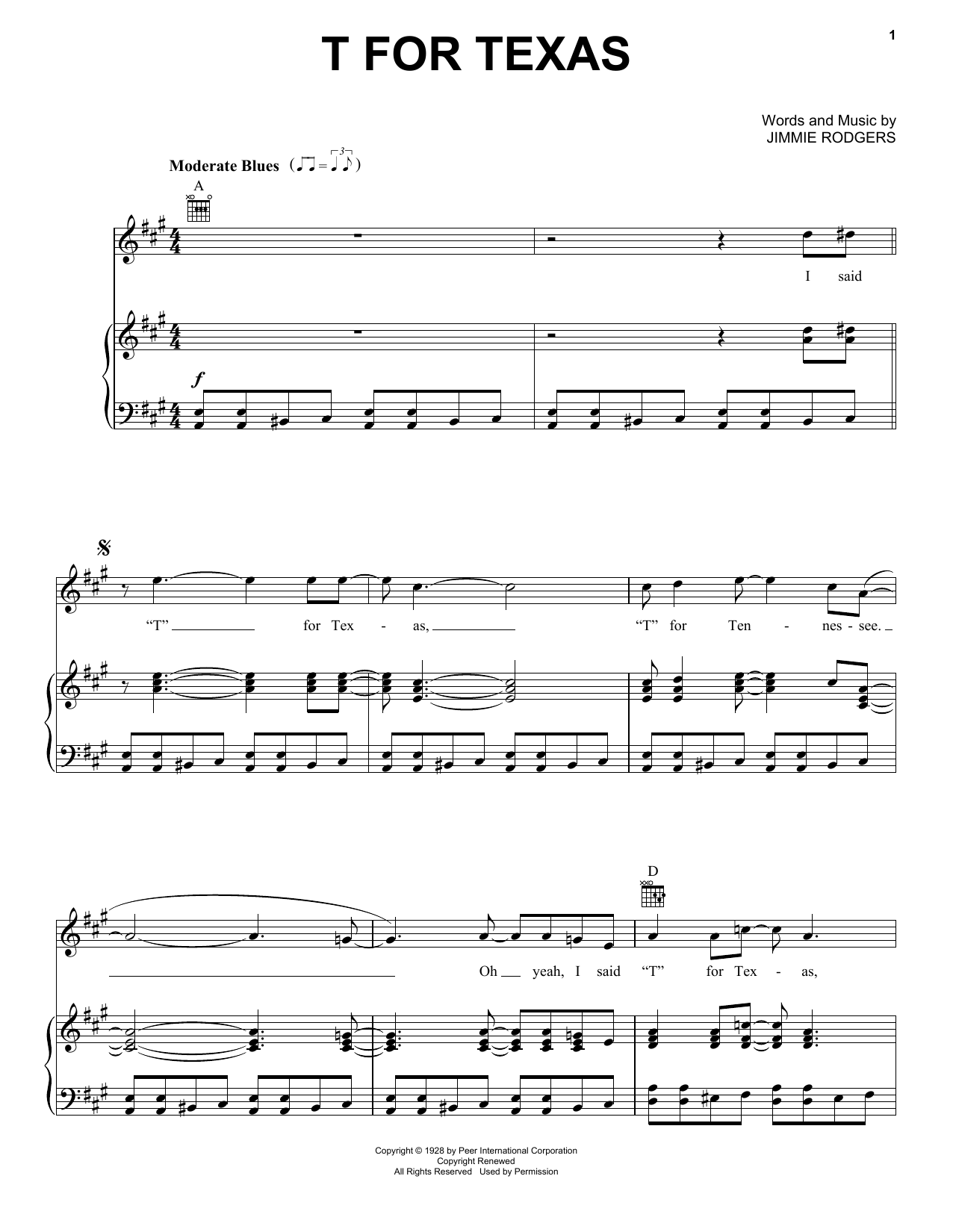 Download Tompall Glaser T For Texas Sheet Music and learn how to play Piano, Vocal & Guitar (Right-Hand Melody) PDF digital score in minutes