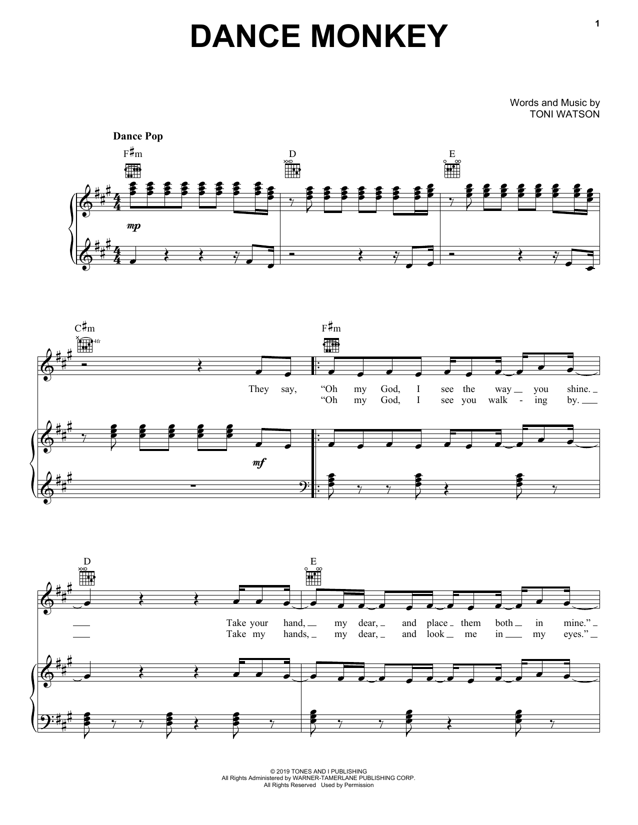 Download Tones And I Dance Monkey Sheet Music and learn how to play Big Note Piano PDF digital score in minutes