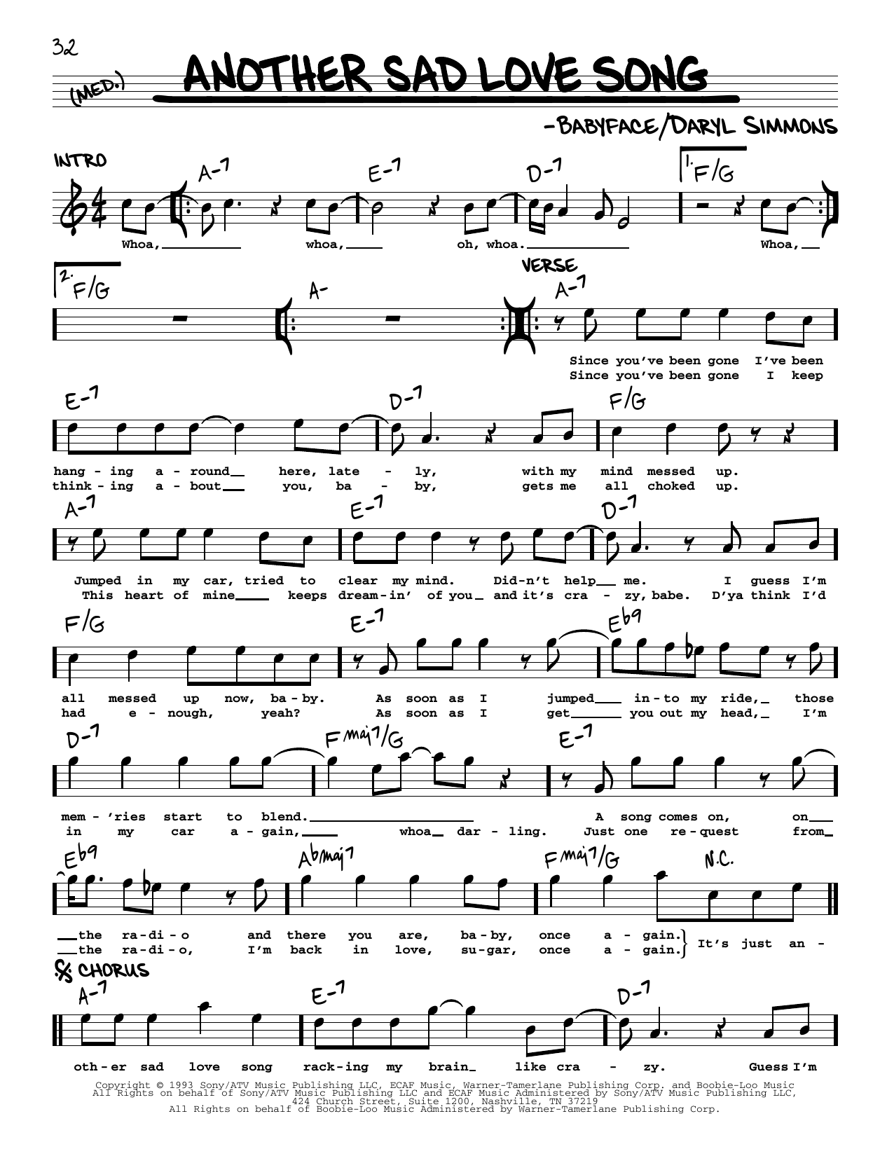 Download Toni Braxton Another Sad Love Song Sheet Music and learn how to play Real Book – Melody & Chords PDF digital score in minutes