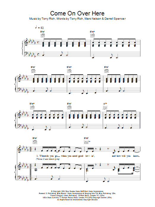 Download Toni Braxton Come On Over Here Sheet Music and learn how to play Piano, Vocal & Guitar (Right-Hand Melody) PDF digital score in minutes