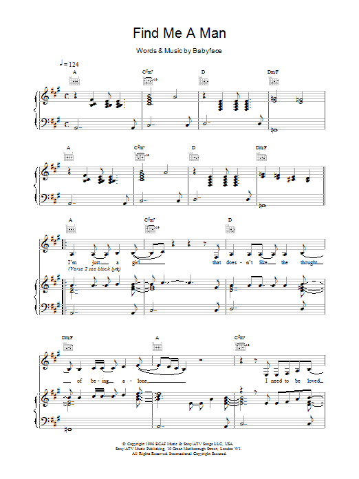 Download Toni Braxton Find Me A Man Sheet Music and learn how to play Piano, Vocal & Guitar (Right-Hand Melody) PDF digital score in minutes