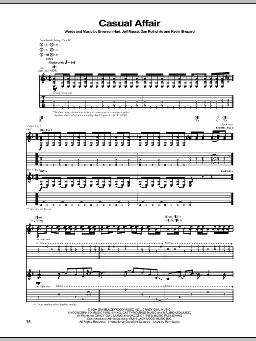 Download Tonic Casual Affair Sheet Music and learn how to play Guitar Tab PDF digital score in minutes