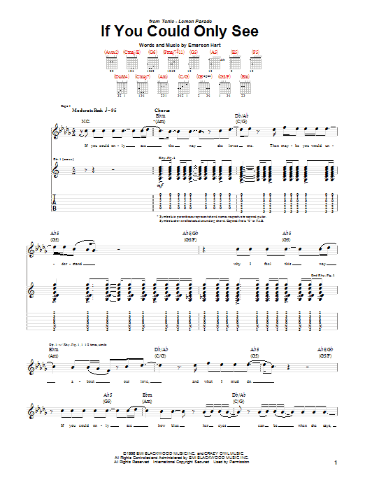 Download Tonic If You Could Only See Sheet Music and learn how to play Guitar Lead Sheet PDF digital score in minutes