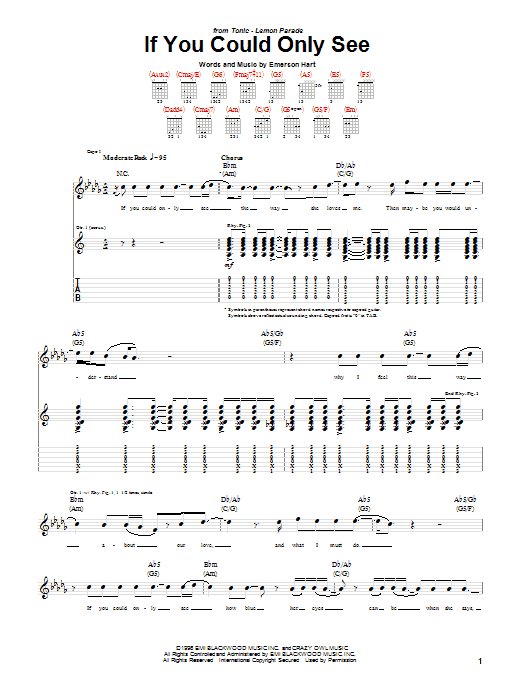 Download Tonic If You Could Only See Sheet Music and learn how to play Piano, Vocal & Guitar (Right-Hand Melody) PDF digital score in minutes