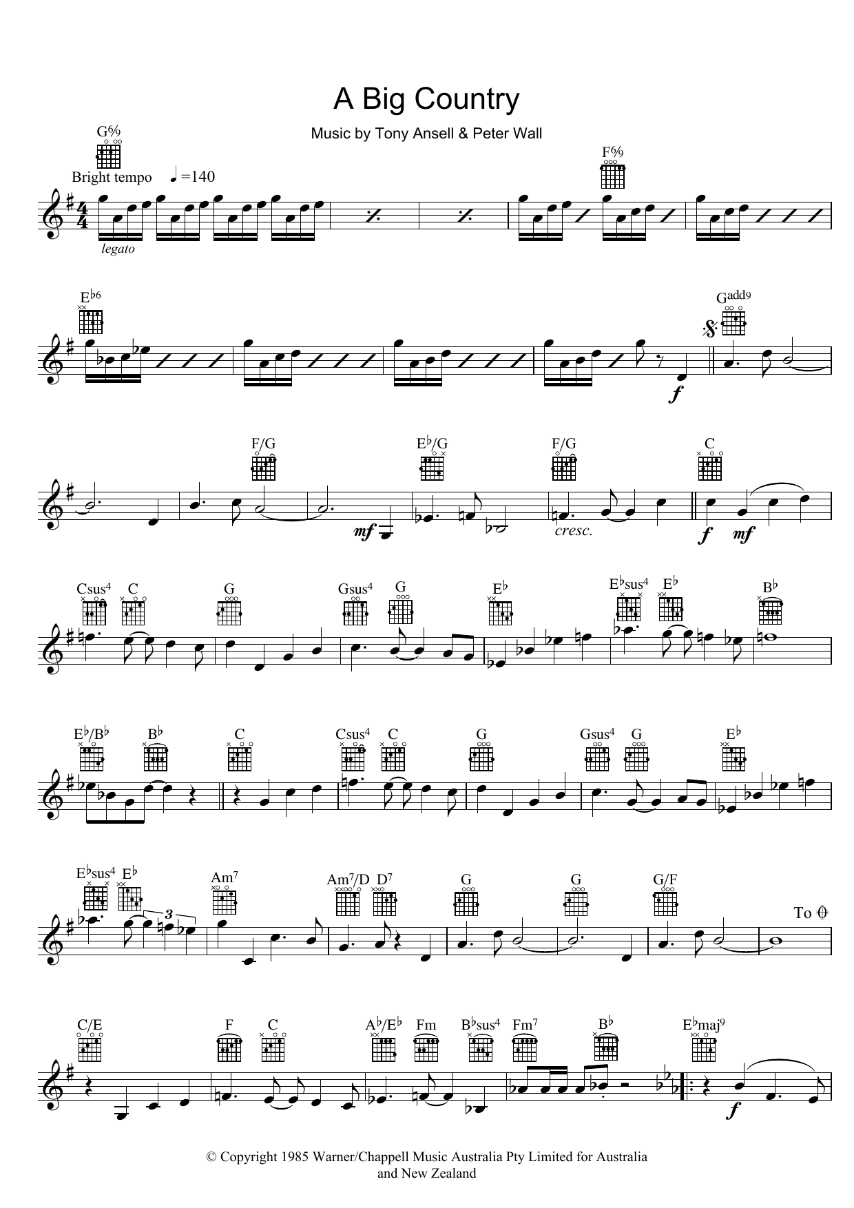 Download Tony Ansell A Big Country Sheet Music and learn how to play Melody Line, Lyrics & Chords PDF digital score in minutes