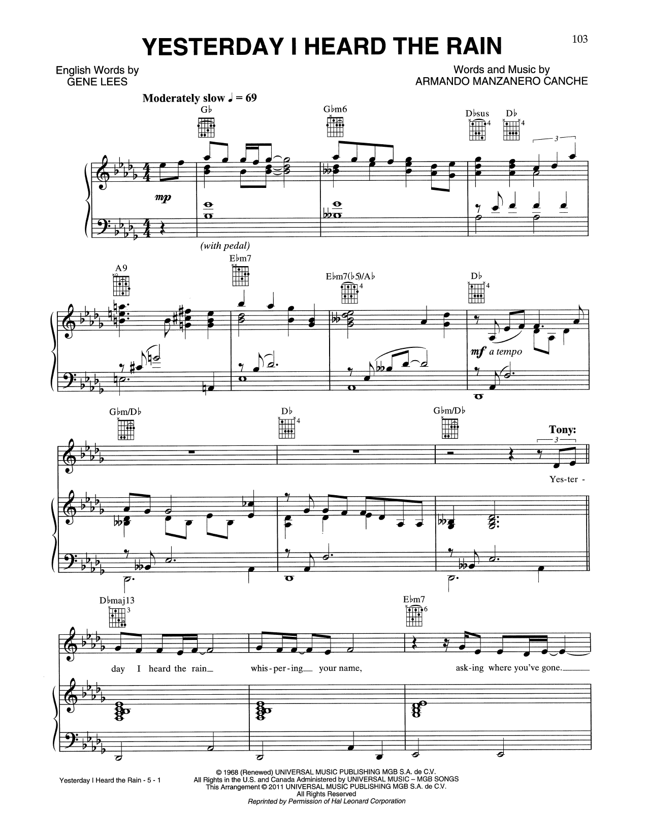 Download Tony Bennett & Alejandro Sanz Yesterday I Heard The Rain Sheet Music and learn how to play Piano, Vocal & Guitar Chords (Right-Hand Melody) PDF digital score in minutes