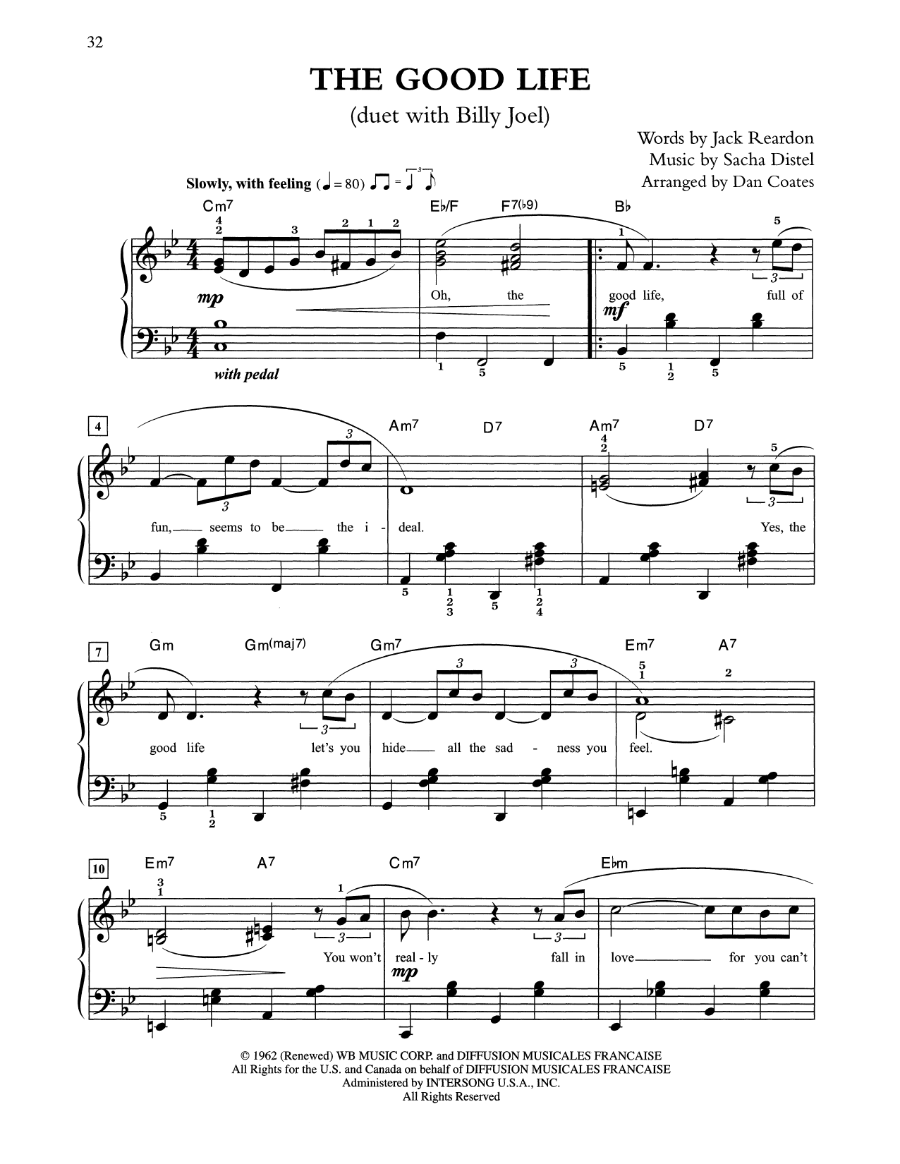 Download Tony Bennett & Billy Joel The Good Life (arr. Dan Coates) Sheet Music and learn how to play Easy Piano PDF digital score in minutes