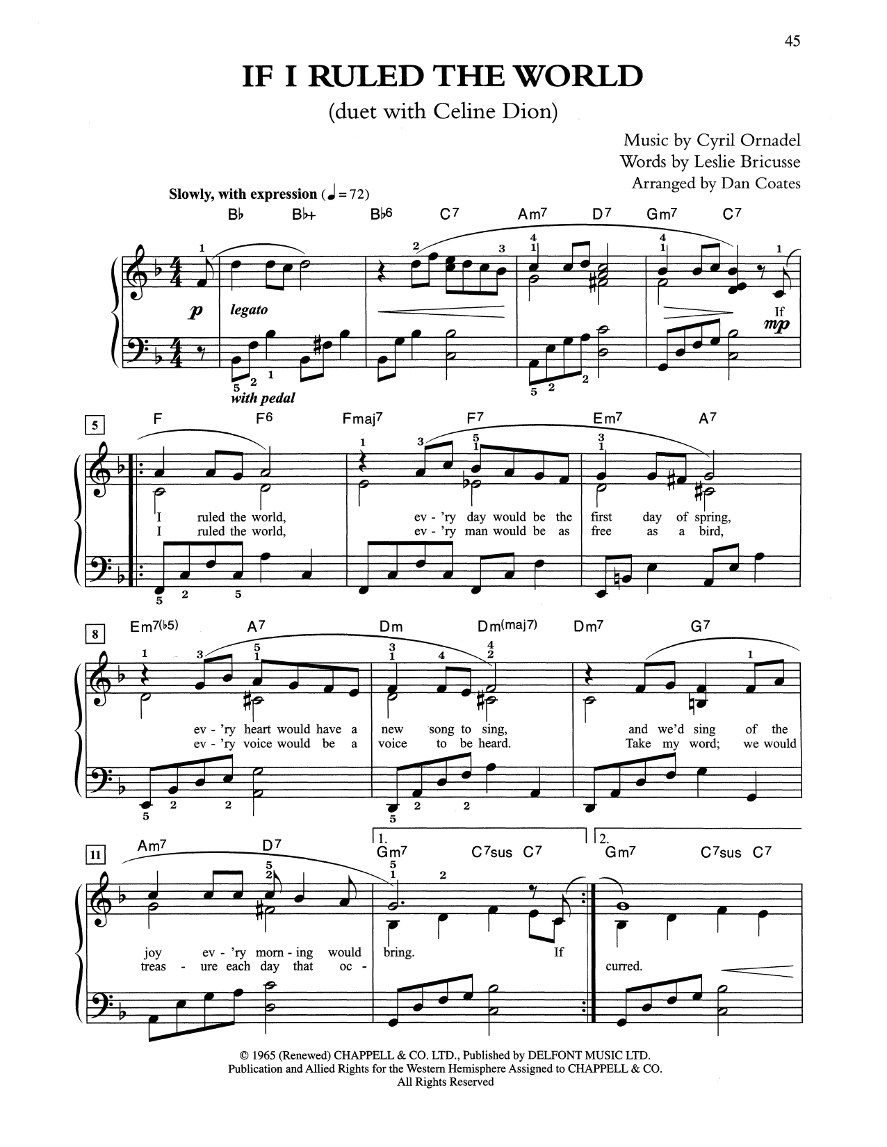 Download Tony Bennett & Celine Dion If I Ruled The World (arr. Dan Coates) Sheet Music and learn how to play Easy Piano PDF digital score in minutes