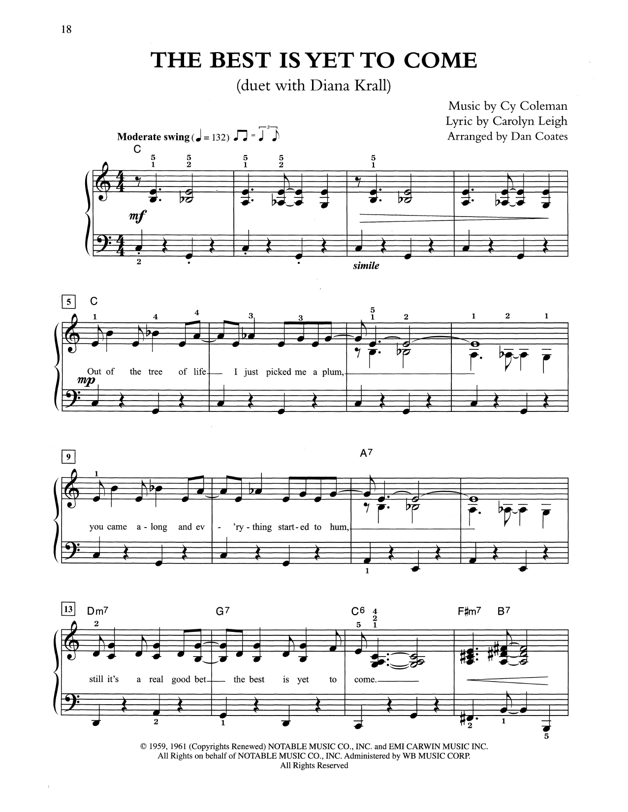 Download Tony Bennett & Diana Krall The Best Is Yet To Come (arr. Dan Coates) Sheet Music and learn how to play Easy Piano PDF digital score in minutes