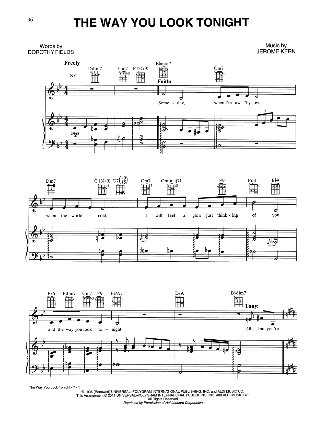 Download Tony Bennett & Faith Hill The Way You Look Tonight Sheet Music and learn how to play Piano, Vocal & Guitar Chords (Right-Hand Melody) PDF digital score in minutes
