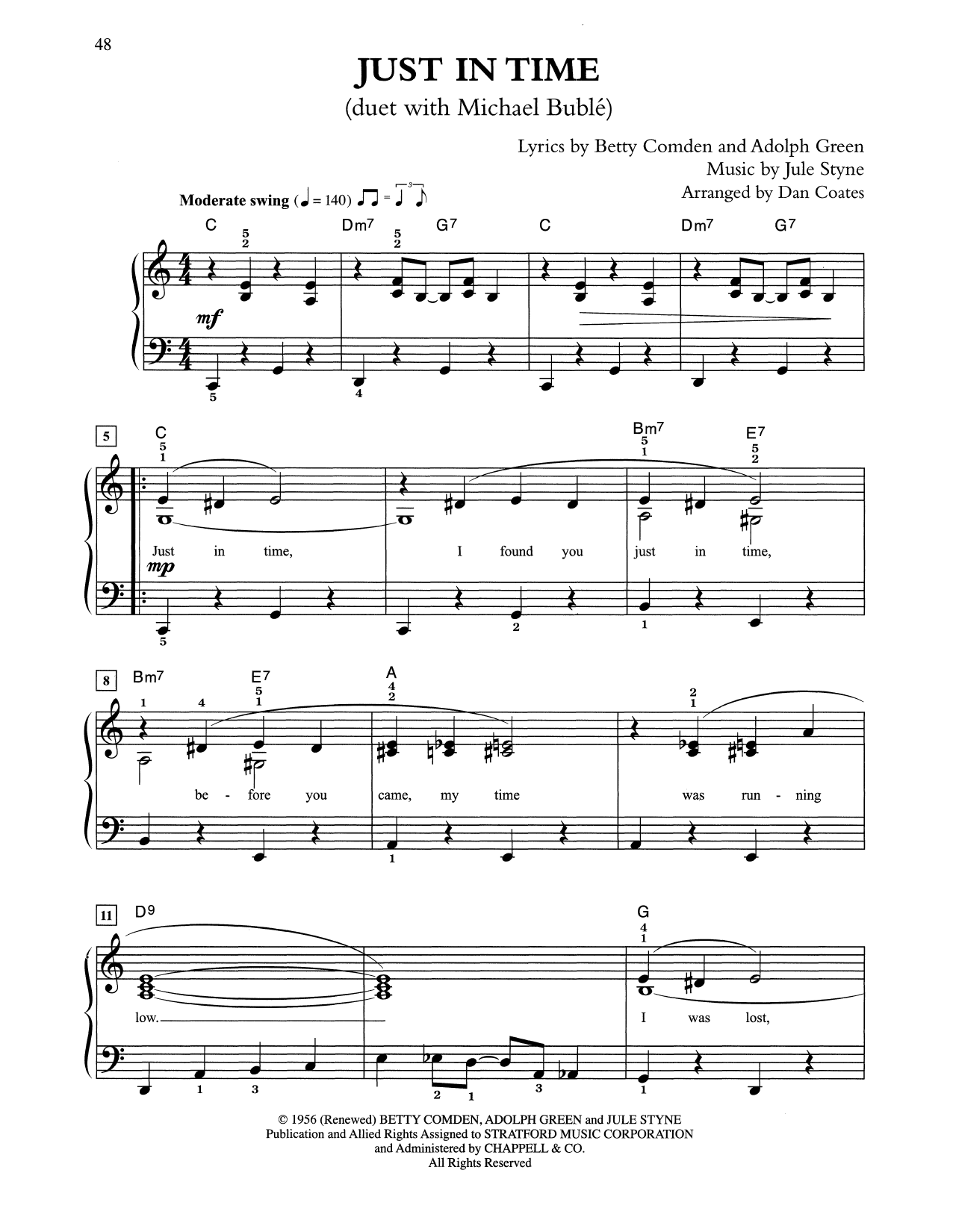 Download Tony Bennett & Michael Buble Just In Time (arr. Dan Coates) Sheet Music and learn how to play Easy Piano PDF digital score in minutes