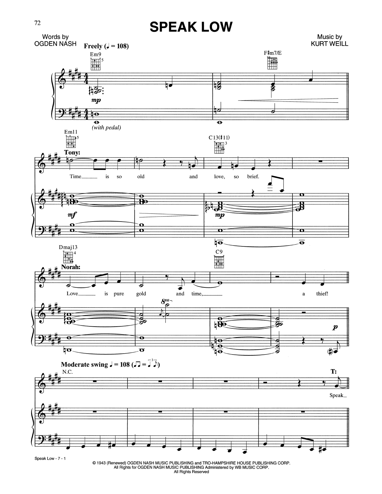 Download Tony Bennett & Norah Jones Speak Low Sheet Music and learn how to play Piano, Vocal & Guitar Chords (Right-Hand Melody) PDF digital score in minutes