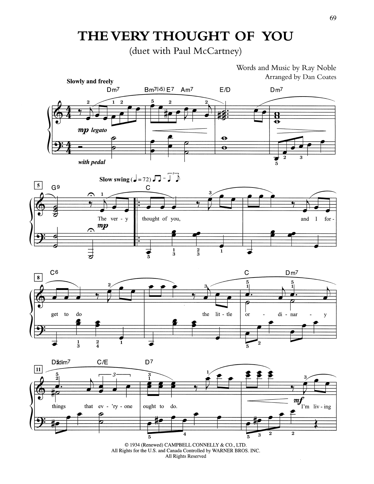 Download Tony Bennett & Paul McCartney The Very Thought Of You (arr. Dan Coates) Sheet Music and learn how to play Easy Piano PDF digital score in minutes