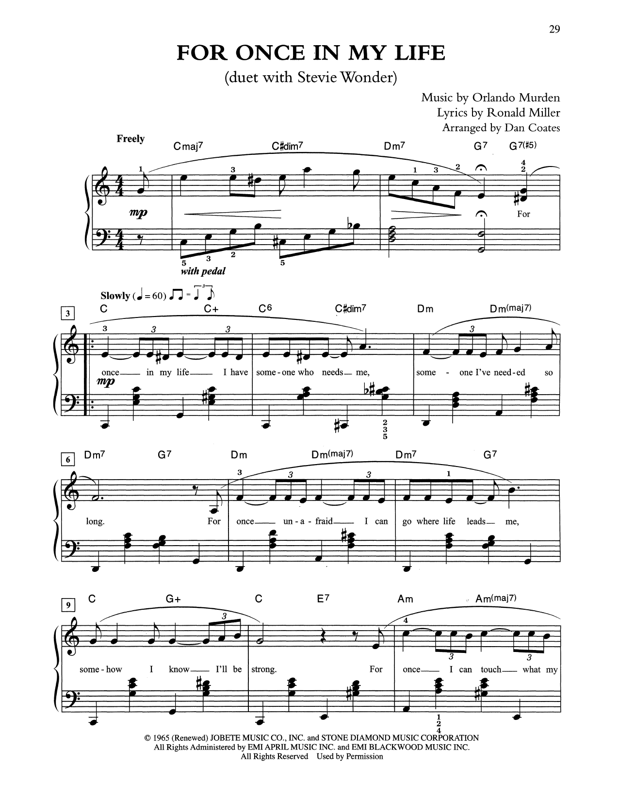 Download Tony Bennett & Stevie Wonder For Once In My Life (arr. Dan Coates) Sheet Music and learn how to play Easy Piano PDF digital score in minutes