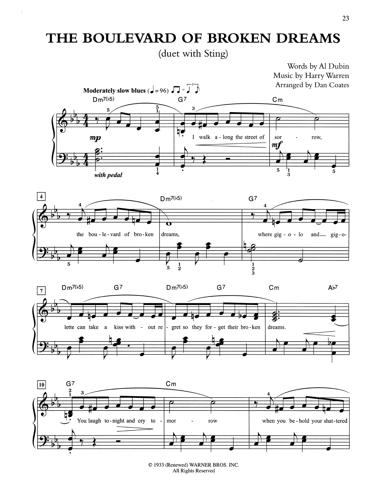 Download Tony Bennett & Sting The Boulevard Of Broken Dreams (arr. Dan Coates) Sheet Music and learn how to play Easy Piano PDF digital score in minutes