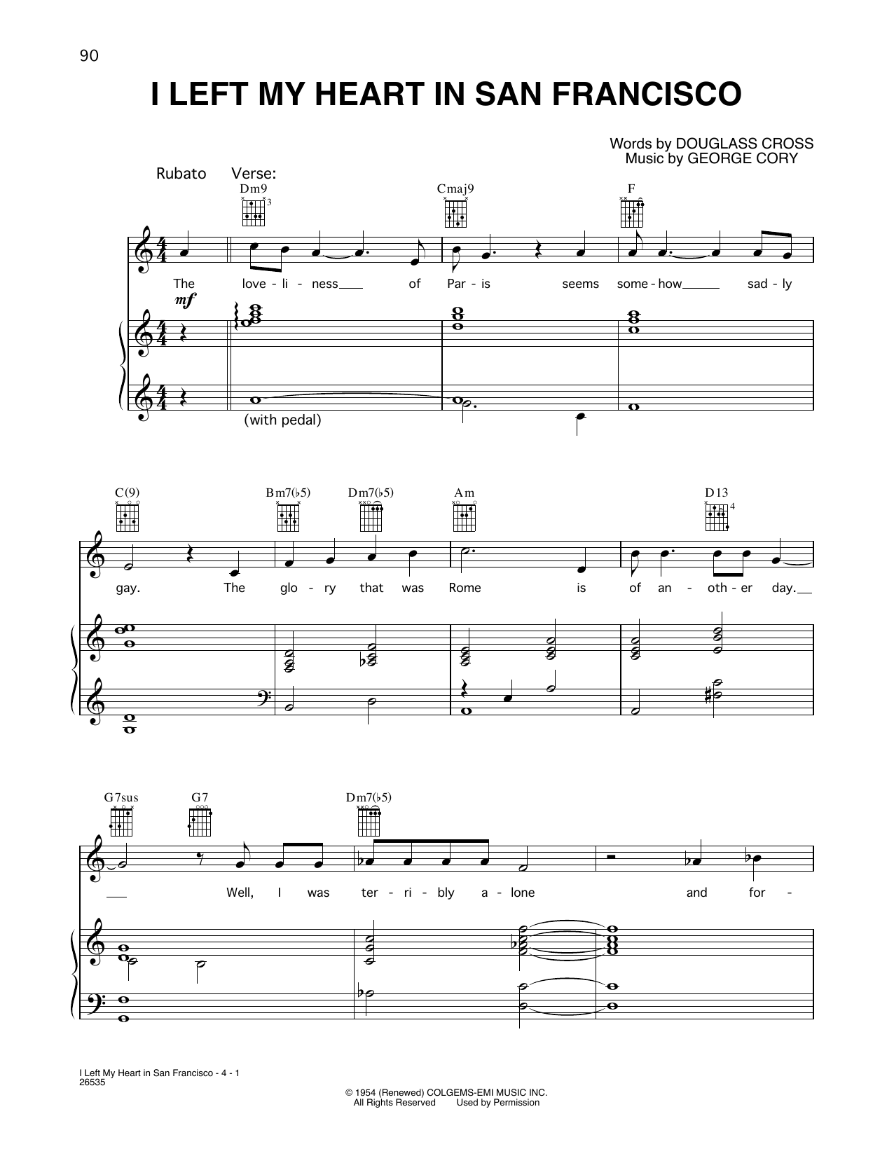 Download Tony Bennett and George Michael I Left My Heart In San Francisco Sheet Music and learn how to play Piano, Vocal & Guitar Chords (Right-Hand Melody) PDF digital score in minutes