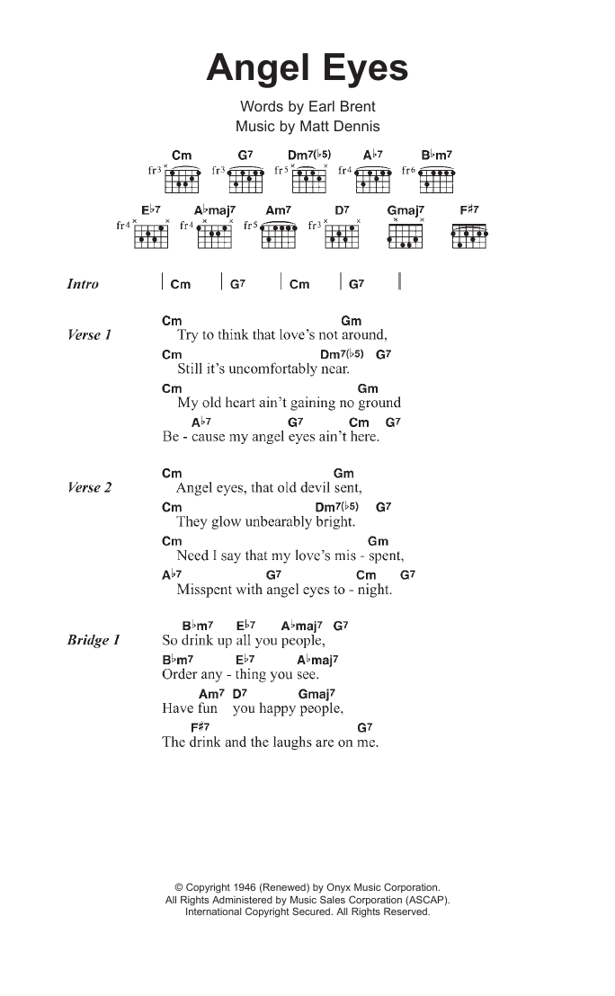 Download Tony Bennett Angel Eyes Sheet Music and learn how to play Lyrics & Chords PDF digital score in minutes