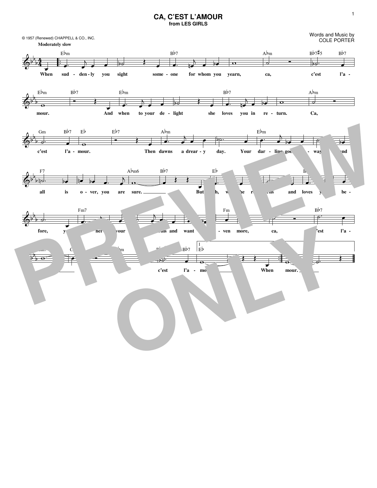Download Tony Bennett Ca, C'est L'amour Sheet Music and learn how to play Melody Line, Lyrics & Chords PDF digital score in minutes