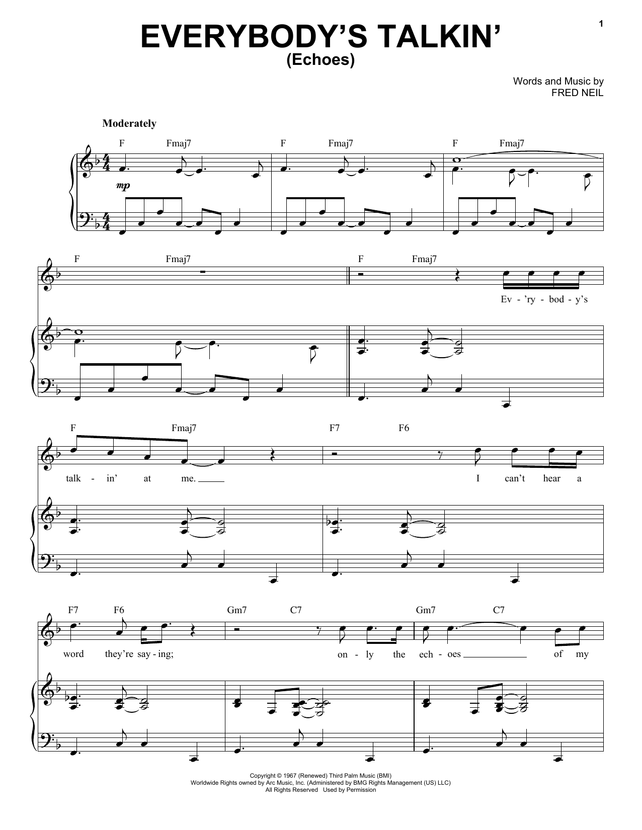 Download Tony Bennett Everybody's Talkin' (Echoes) Sheet Music and learn how to play Piano & Vocal PDF digital score in minutes