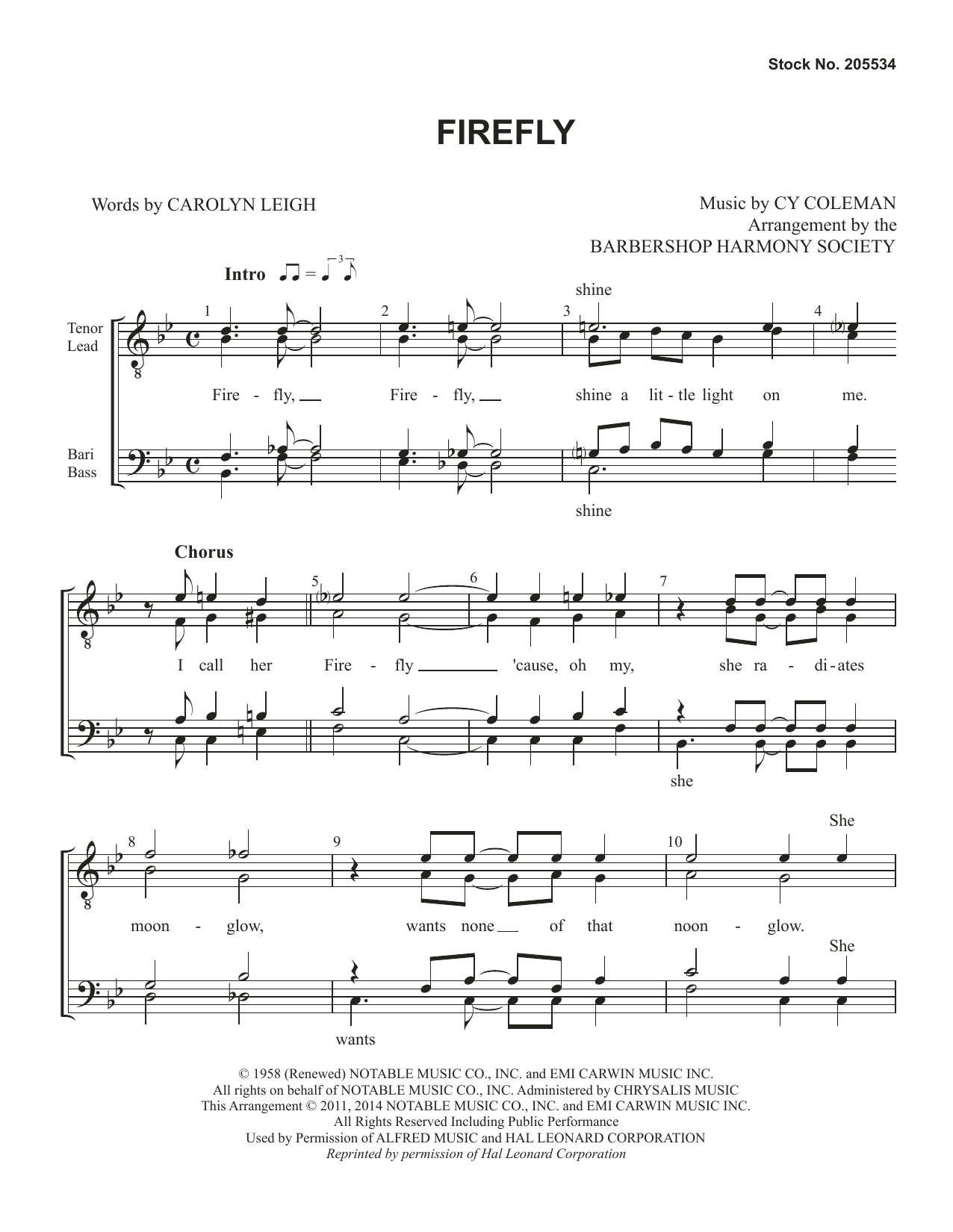 Download Tony Bennett Firefly (arr. Barbershop Harmony Society) Sheet Music and learn how to play TTBB Choir PDF digital score in minutes